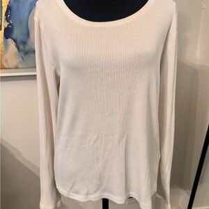 J. Crew White Ribbed Long Sleeve Top